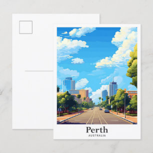 Perth Australia Art Vintage resor Illustration Vykort