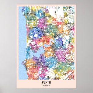 Perth Australia City Karta Poster