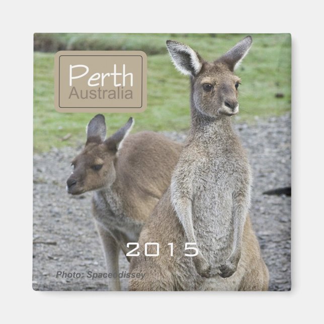 Perth Australia Kangaroo Fridge Magnet Change År (Framsidan)