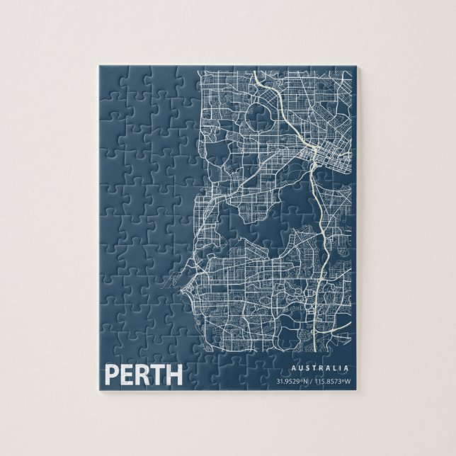 Perth Australia Minimalist City Karta Line Art Blu Pussel (Vertikal)