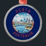 Perth Australia Retro Distress Circle Julgransprydnad Metall<br><div class="desc">Perth-retro-vektorns färdedesign. Perth,  huvudstad i Westerna Australien,  ligger där Svan-floden möter sydvästra kusten.</div>