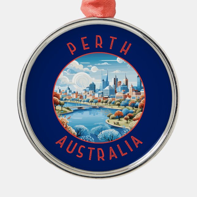 Perth Australia Retro Distress Circle Julgransprydnad Metall (Framsidan)