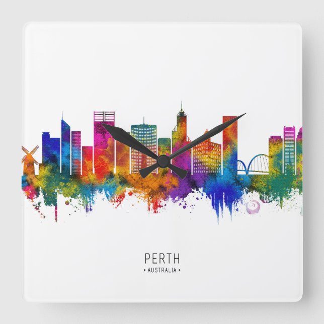 Perth Australien Skyline Fyrkantig Klocka (Framsida)