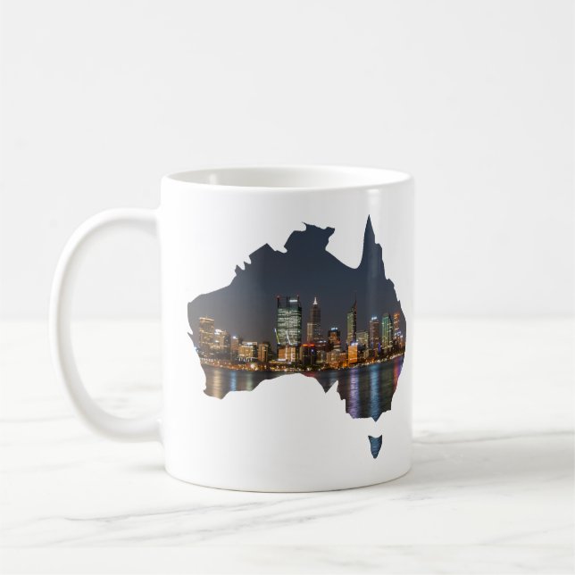 Perth, Australien, Skyline vid nattreflektioner Kaffemugg (Vänster)