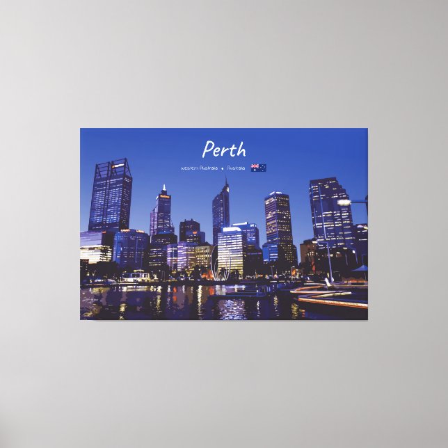 Perth, Australien - Stadssilhuett Natt Canvastryck (Framsida)