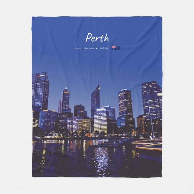 Perth, Australien - Stadssilhuett Natt Fleecefilt (Framsidan)