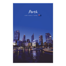 Perth, Australien - Stadssilhuett Natt Fototryck
