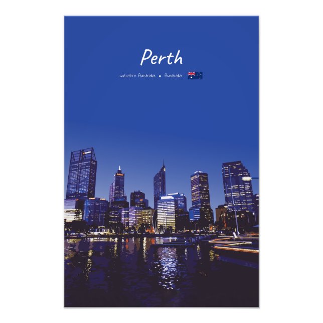 Perth, Australien - Stadssilhuett Natt Fototryck (Framsidan)