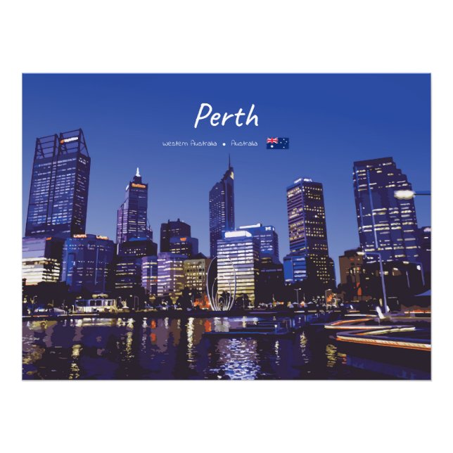 Perth, Australien - Stadssilhuett Natt Fototryck (Framsidan)