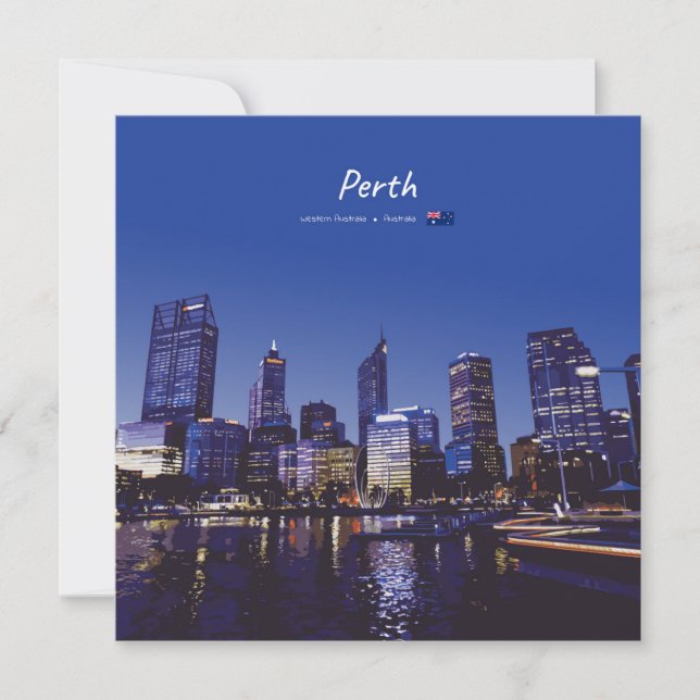 Perth, Australien - Stadssilhuett Natt Inbjudningar (Framsida)