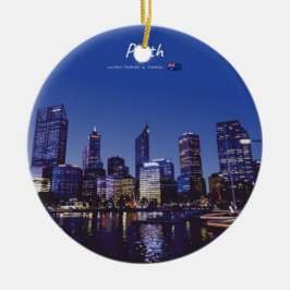 Perth, Australien - Stadssilhuett Natt Julgransprydnad Keramik