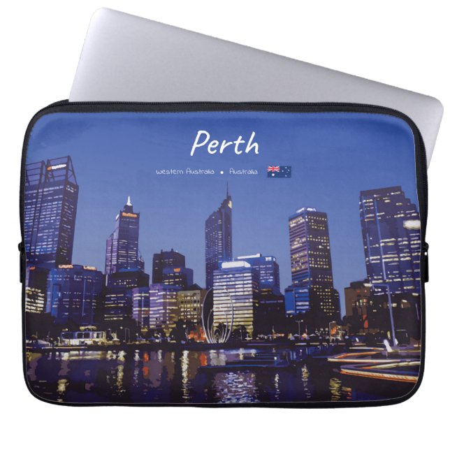 Perth, Australien - Stadssilhuett Natt Laptop Fodral (Framsidan)
