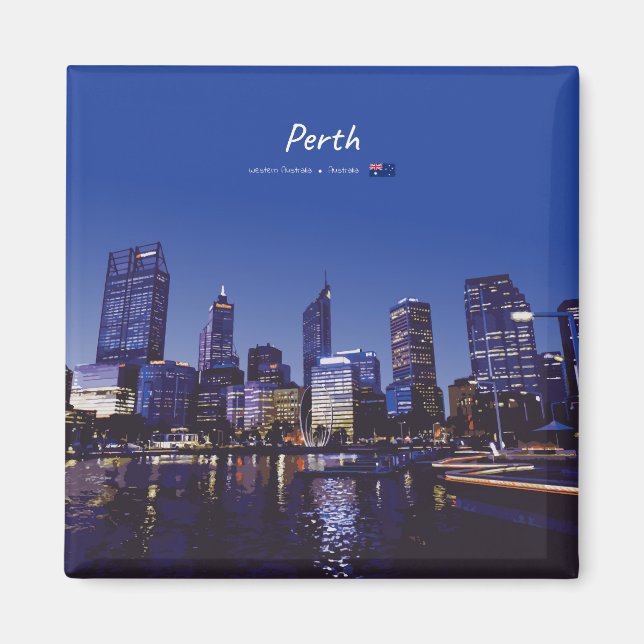 Perth, Australien - Stadssilhuett Natt Magnet (Framsidan)