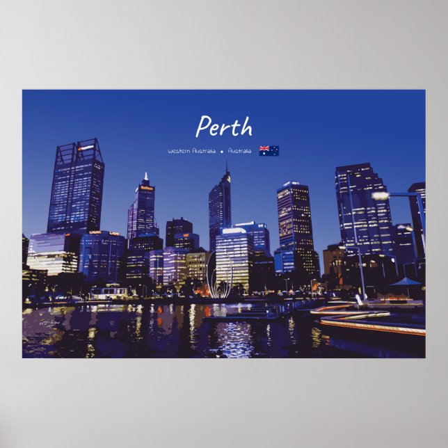 Perth, Australien - Stadssilhuett Natt Poster (Framsidan)
