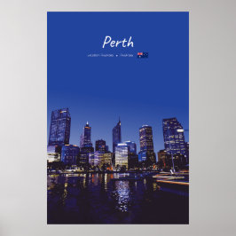 Perth, Australien - Stadssilhuett Natt Poster