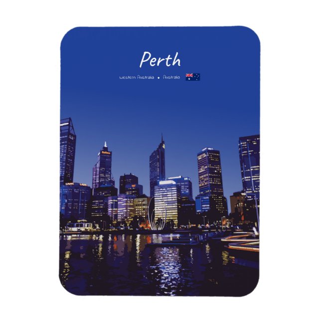 Perth, Australien - Stadssilhuett Natt Rundad Magnet (Vertikal)