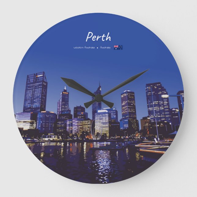 Perth, Australien - Stadssilhuett Natt Stor Klocka (Framsida)