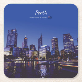 Perth, Australien - Stadssilhuett Natt Underlägg Papper Kvadrat