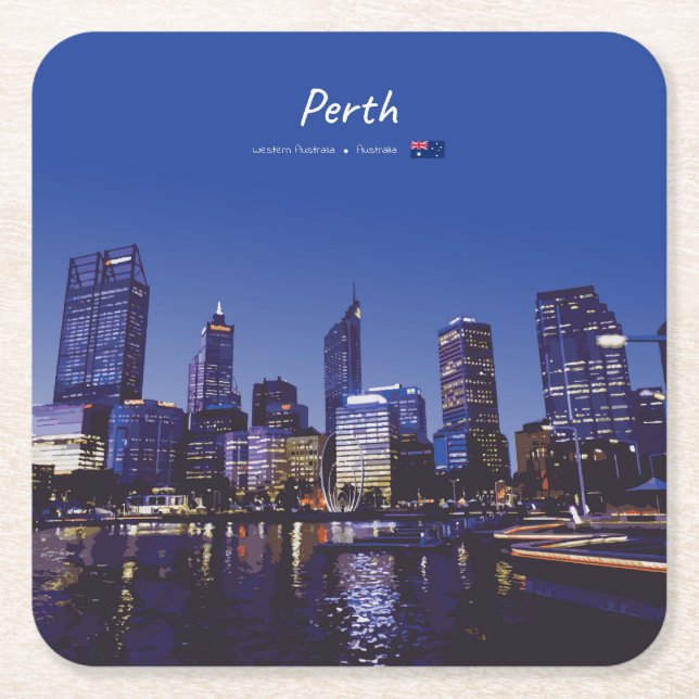 Perth, Australien - Stadssilhuett Natt Underlägg Papper Kvadrat (Framsidan)