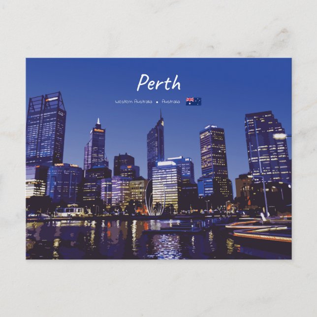 Perth, Australien - Stadssilhuett Natt Vykort (Framsida)