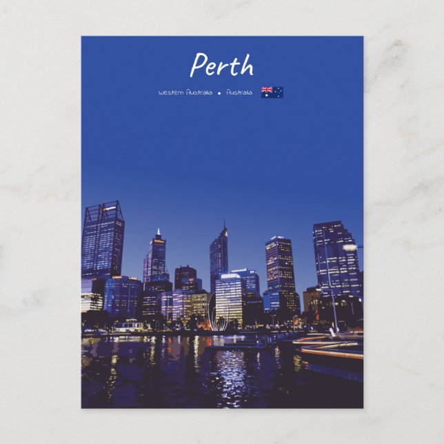 Perth, Australien - Stadssilhuett Natt Vykort (Framsida)