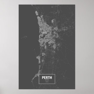 Perth, Australien (vit på svart) Poster