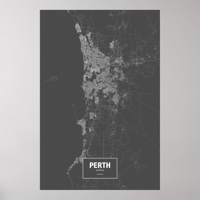 Perth, Australien (vit på svart) Poster (Framsidan)