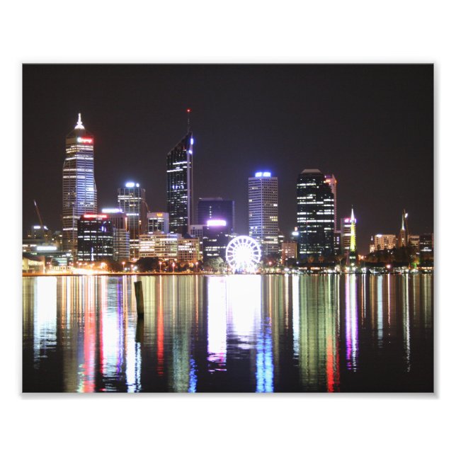 Perth City, Night Skyline, Austräa 10 x 8- Print Fototryck (Framsidan)