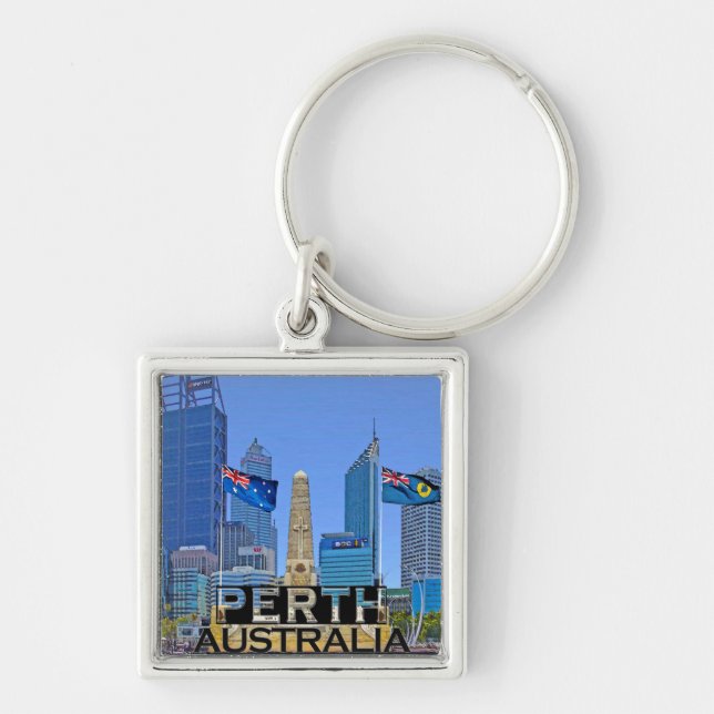 Perth Fyrkantig Silverfärgad Nyckelring (Framsidan)