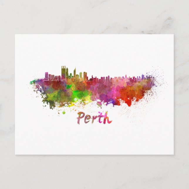 Perth Skyline i vattenfärg Vykort (Framsida)