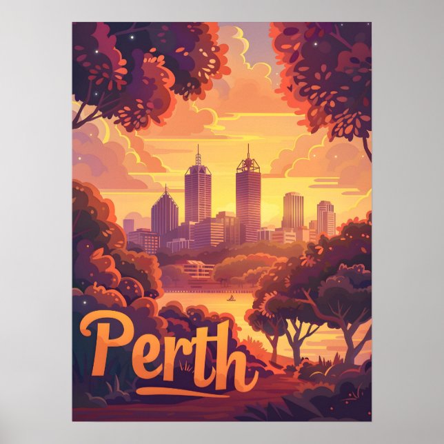 Perth Twilight: Sunset Symphony över Svan River Poster (Framsidan)