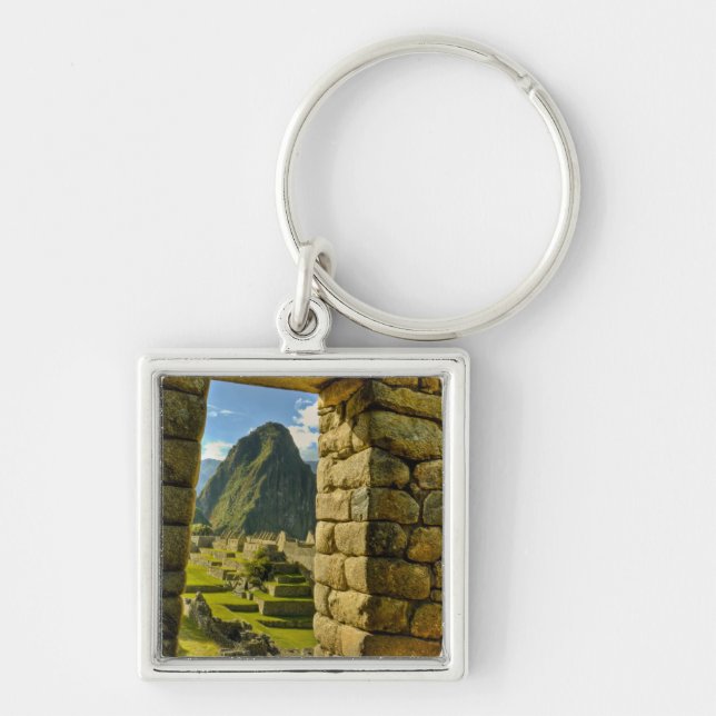 Peru, Anderna, Anderna berg, Machu Picchu, Fyrkantig Silverfärgad Nyckelring (Framsidan)