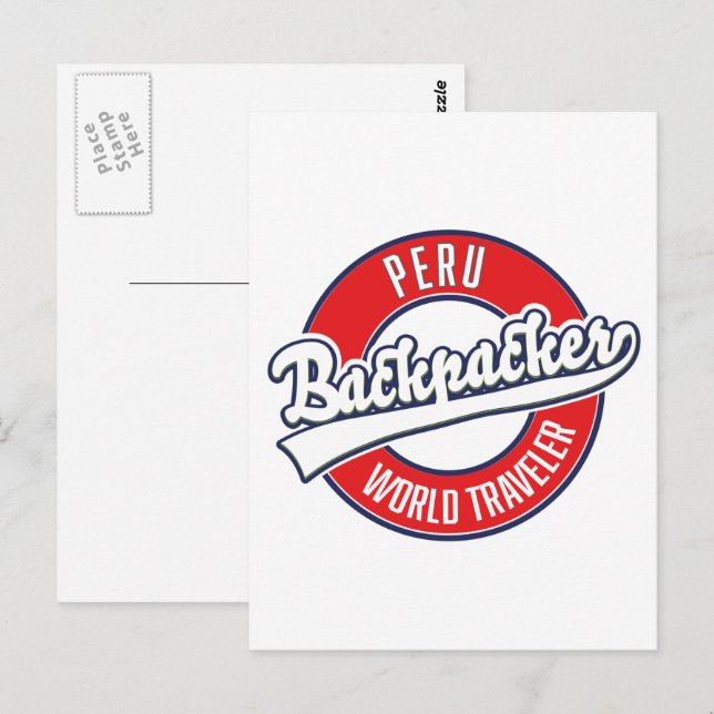 Peru backpacker världsomresande logotyp. vykort (Fram/baksida)
