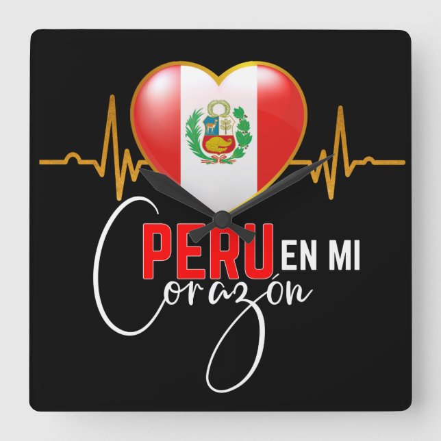Peru en mi Corazon Peruvian-Pridet  Fyrkantig Klocka (Framsida)