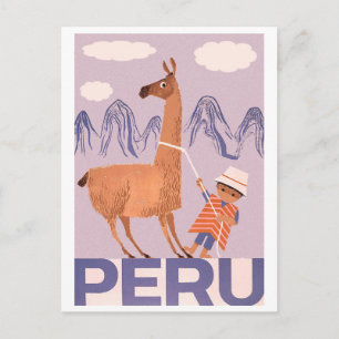 Peru, en pojke med stor lama, vintage resa vykort