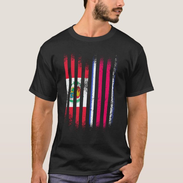 Peru Flag Costa Rica Grown Country Flags Stripes T Shirt (Framsida)