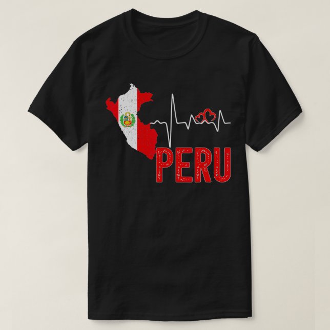 Peru Flag Map Heartbeat Design for Peruvian Pride  T Shirt (Design framsida)
