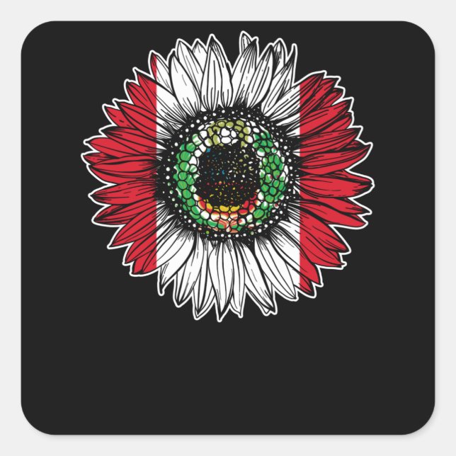 Peru Flag Sunflower Fyrkantigt Klistermärke (Framsida)