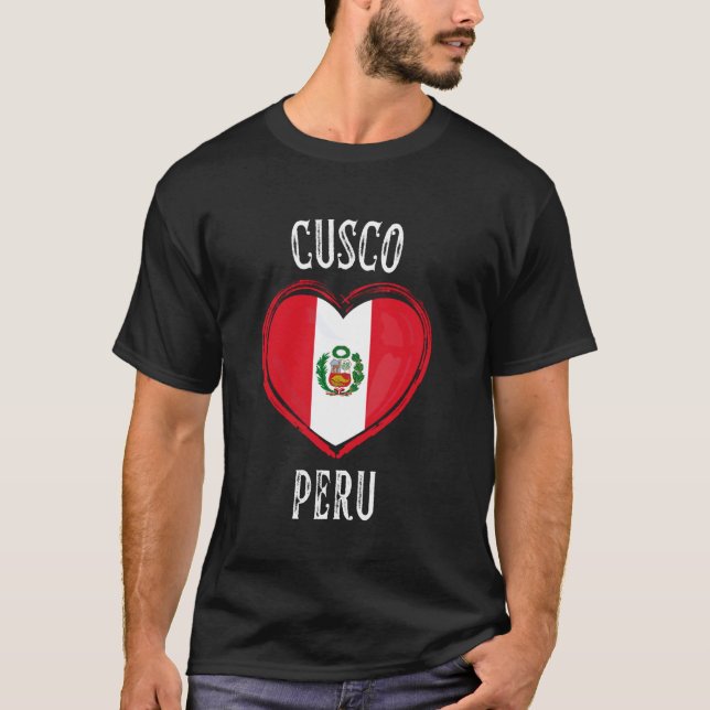 Peru Flagga Hjärta Cusco Stad T Shirt (Framsida)