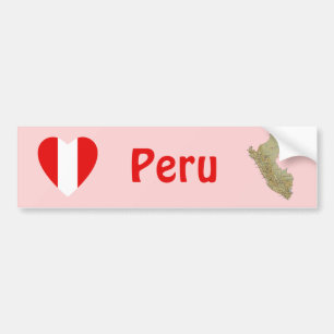 Peru flagga hjärta + kart dekal