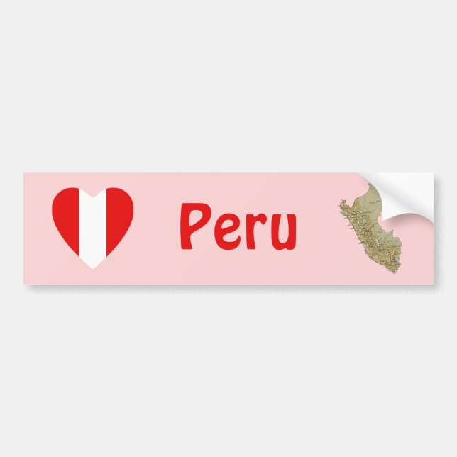 Peru flagga hjärta + kart dekal (Framsidan)