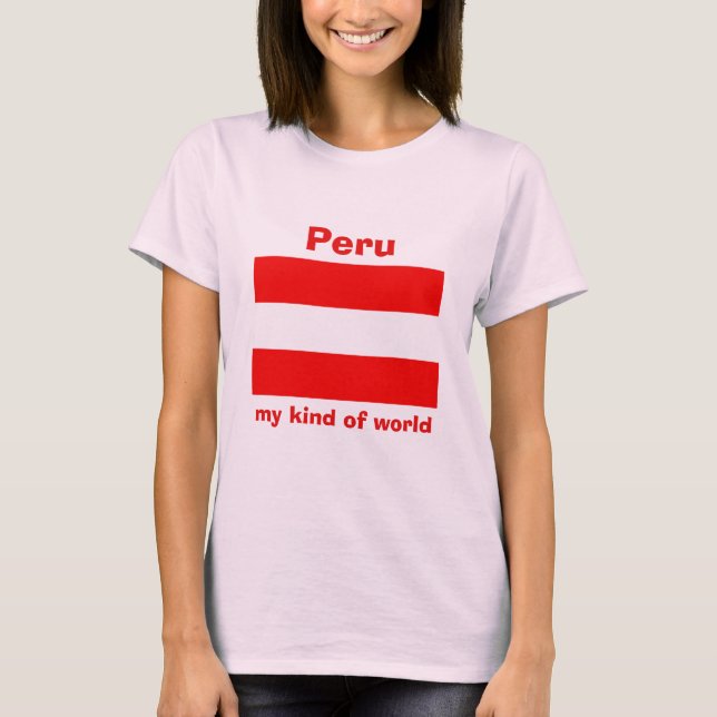 Peru Flagga + Karta + Text T-Shirt (Framsida)