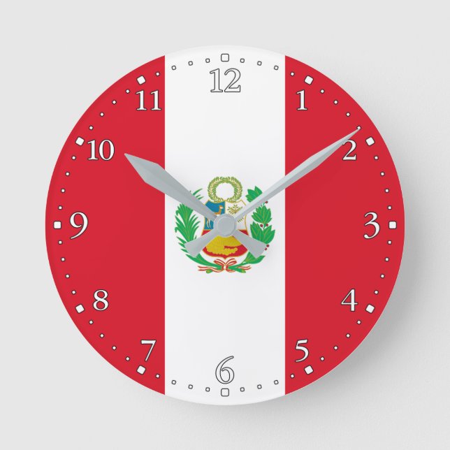 Peru Flagga Rund Klocka (Framsida)