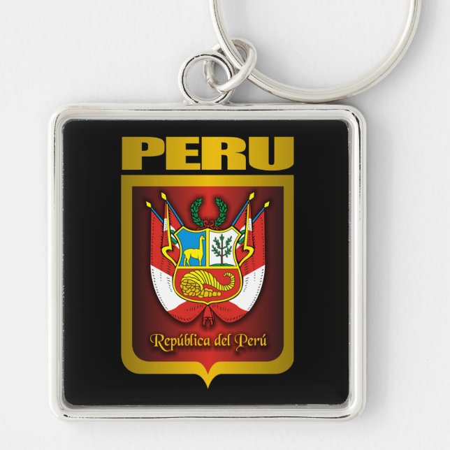 ’Peru Guld’ Fyrkantig Silverfärgad Nyckelring (Framsidan)
