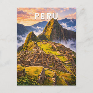 Peru Illustration Resa Konst Vintage Vykort