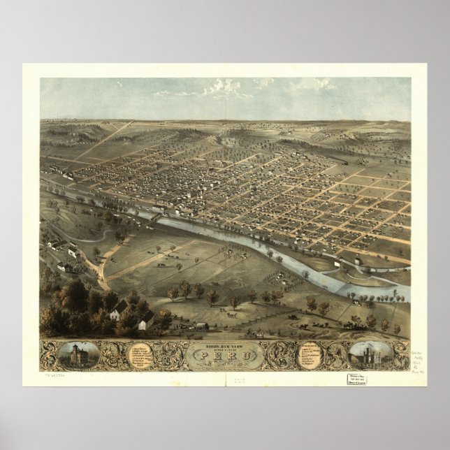 Peru Indiana 1868 Antique Panoramic Karta Poster (Framsidan)