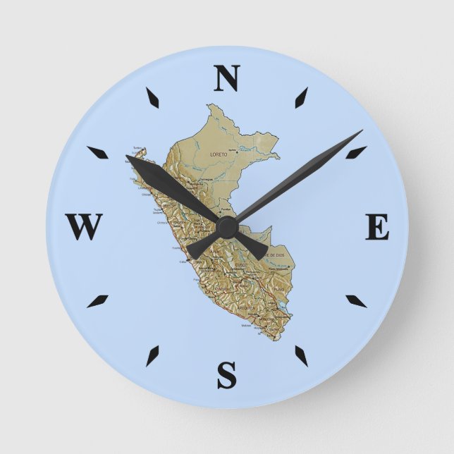 Peru Karta Clock Rund Klocka (Framsida)