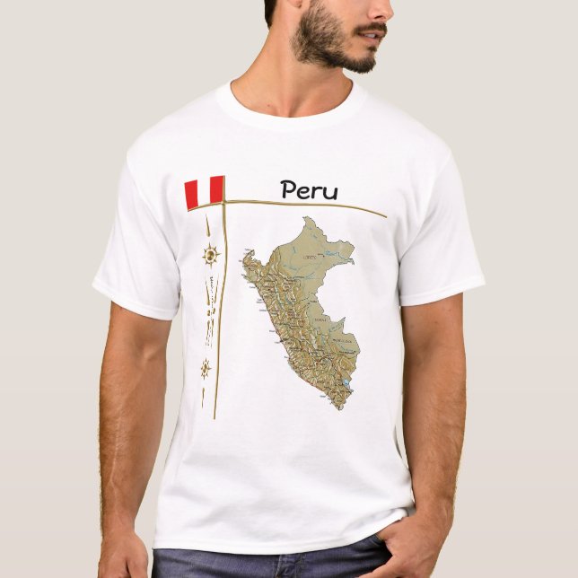 Peru Karta + Flagga + avdelning T-Shirt (Framsida)