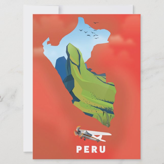 Peru karta Illustrerad resaffisch Inbjudningar (Framsida)