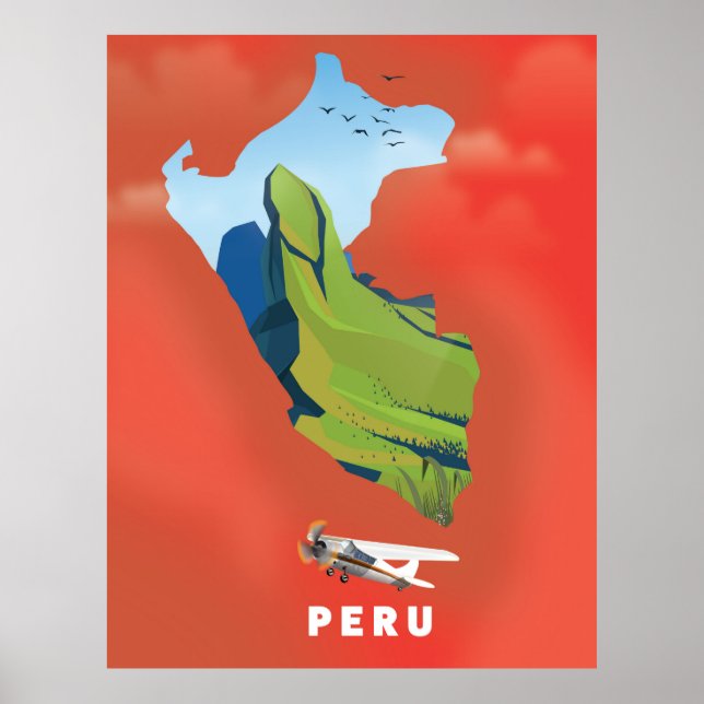 Peru karta Illustrerad resaffisch Poster (Framsidan)